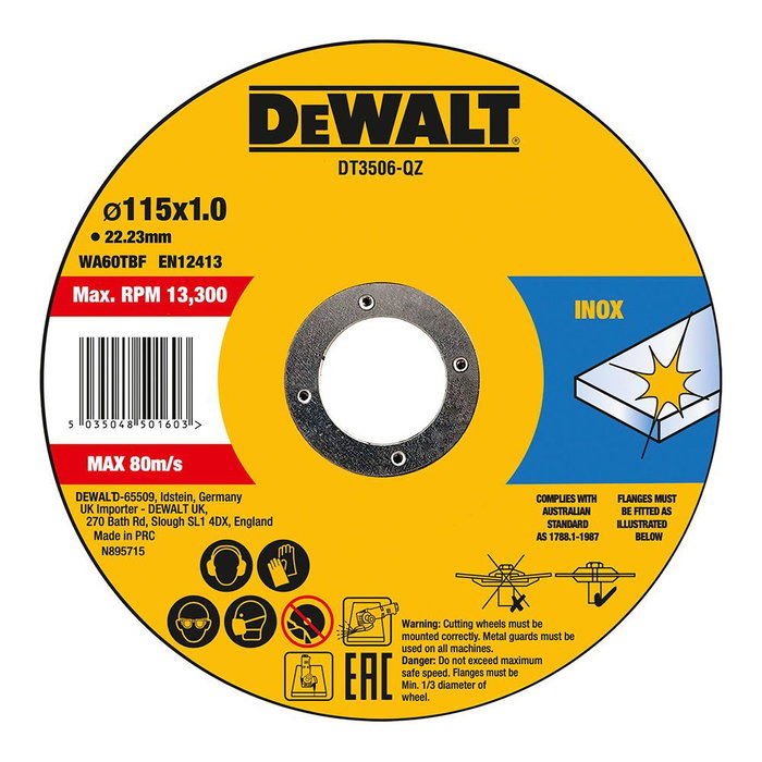 Disque de coupe Dewalt Fast Cut dt3506-qz 10 Unités 115 x 1 x 22,23 mm Disque de coupe Dewalt Fast Cut dt3506-qz 10 Unités 115 x 1 x 22,23 mm