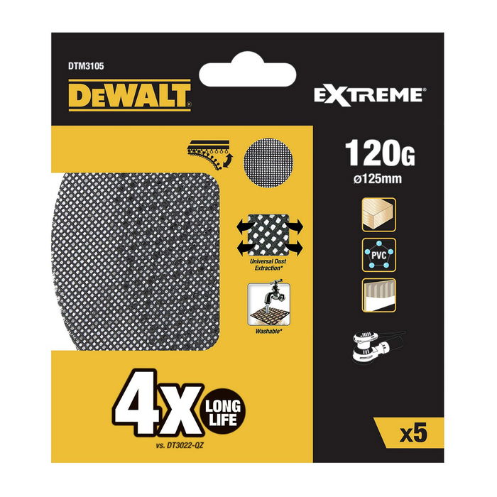Feuille abrasive pour ponceuse Dewalt Ø 125 mm 120 g 5 Unités