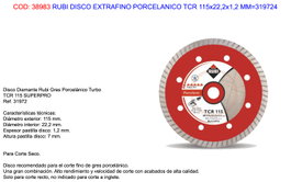 RUBI Disque Diamant Superpro pour grès cérame 115x22,2x1,2 mm