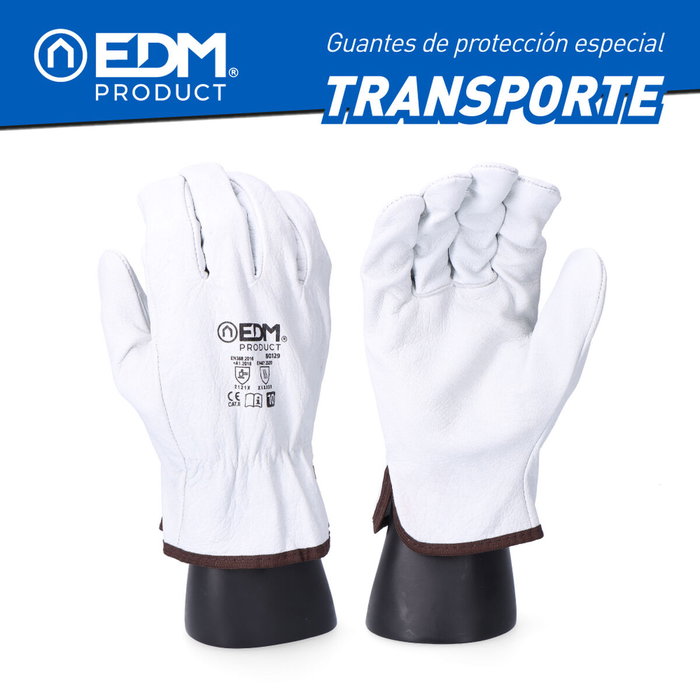 EDM Product Gants de travail Blanc Peau de vache Transport Taille 10