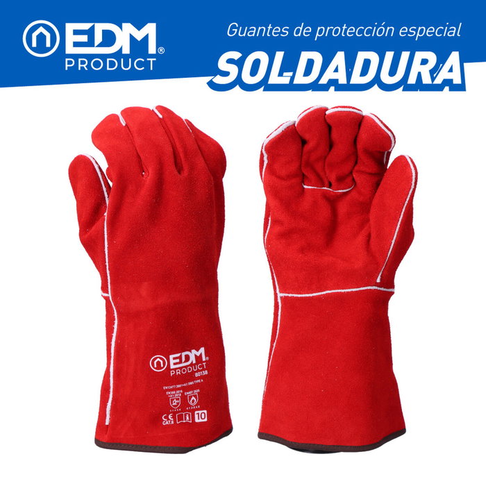 EDM Product Gants de travail EDM Rouge Kevlar Coton Daim Soudeurs Taille 10