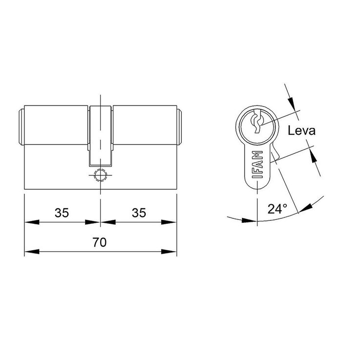 Ifam F5s3535L Cylindre Laiton 70mm (35+35mm) Leva Longue 15mm 3 Clés Serrure Porte