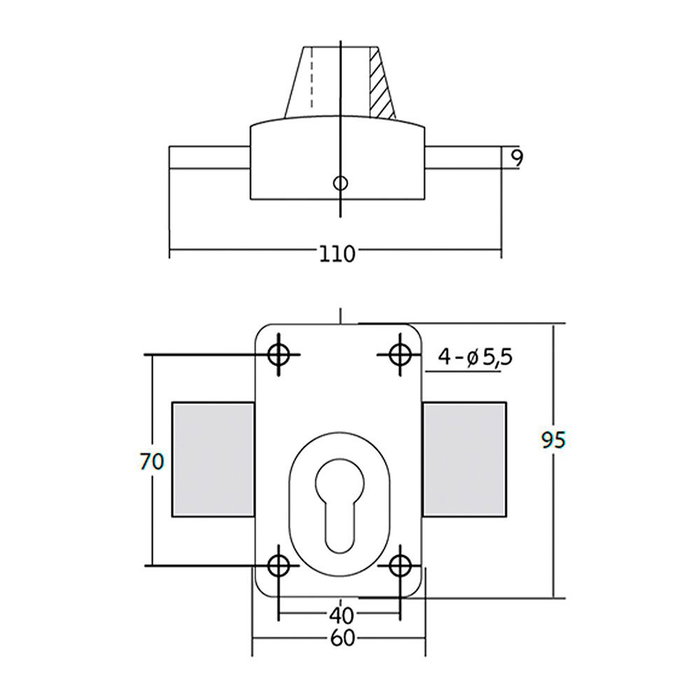 Ifam X5 marron Verrou en acier marron et acier chromé pour porte gauche/droite Ifam X5 marron Verrou en acier marron et acier chromé pour porte gauche/droite