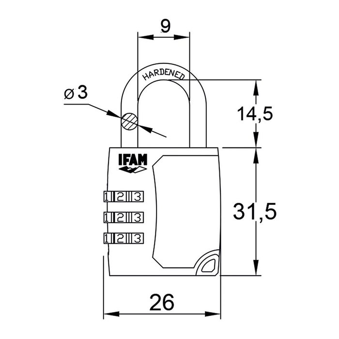 Ifam C25s Candado à combinaison zinc 26mm arceau ø3mm gris noir