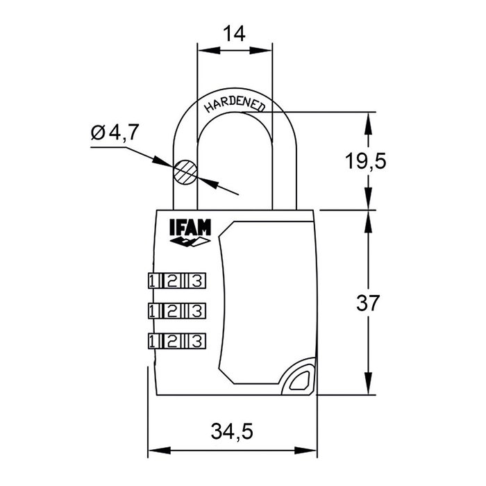 Ifam C35s Cadenas à combinaison en zinc 34,5 mm, arc Ø 4,7 mm pour casiers et bagages Ifam C35s Cadenas à combinaison en zinc 34,5 mm, arc Ø 4,7 mm pour casiers et bagages