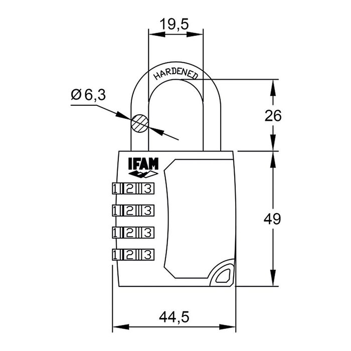 Ifam C45s Cadenas à combinaison 44,5mm zinc, arceau 6,3mm gris/noir