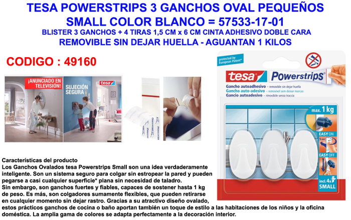 Tesa Powerstrips Hooks 57533 Oval Blanc