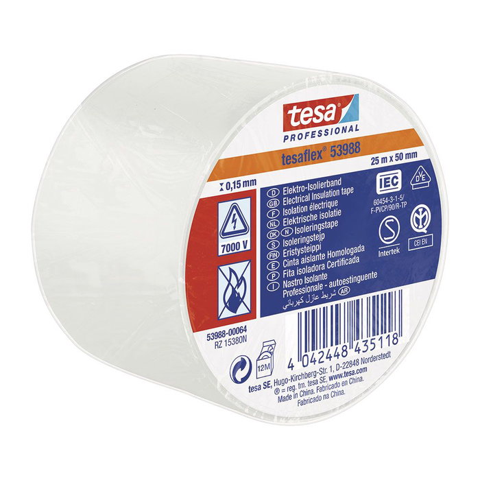 Ruban isolant TESA tesaflex 53988 Homologué Blanc PVC (25 m x 50 mm) Ruban isolant TESA tesaflex 53988 Homologué Blanc PVC (25 m x 50 mm)