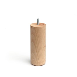 Rei, Patte cylindrique en hêtre brut, ø5,6 x 15 cm, fixation vissée métrique 8, pour canapés