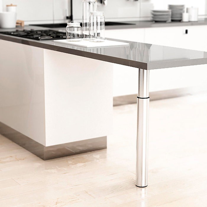 Rei 406e Pied extensible cylindrique acier chromé brillant Ø60 x 710/1100 mm pour tables et plans de travail Rei 406e Pied extensible cylindrique acier chromé brillant Ø60 x 710/1100 mm pour tables et plans de travail