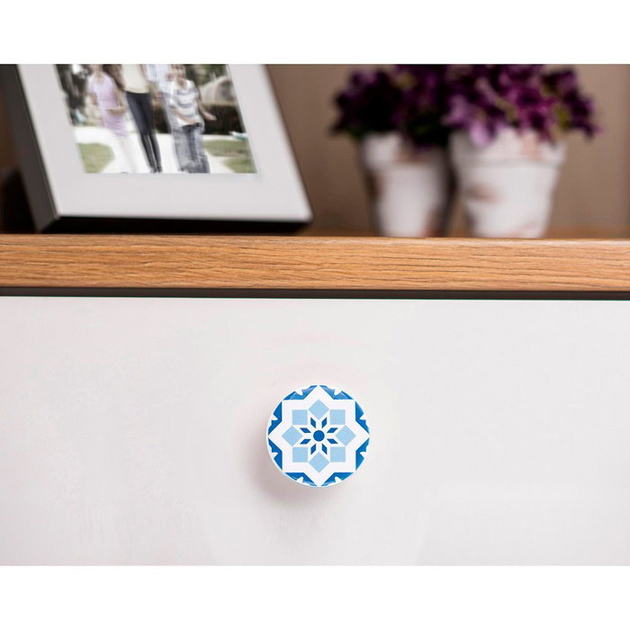 Rei e242 Bouton de meuble en bois hêtre, finition bleu, Ø38 mm, lot de 4 Rei e242 Bouton de meuble en bois hêtre, finition bleu, Ø38 mm, lot de 4
