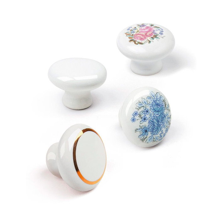 Rei 821 Poignée de meuble en porcelaine blanc Ø35 mm Lot de 4 avec vis