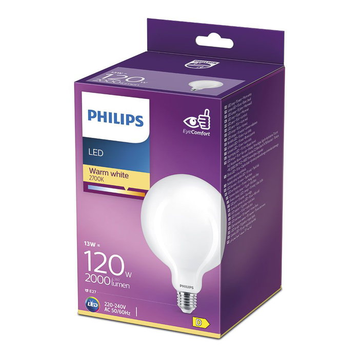 Philips Ampoule LED Globle E27 13W 2000lm 2700K Lumière Chaude Ø12,4x17,7cm Cristal Mat