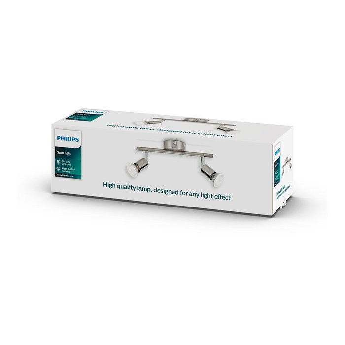 Philips Limbali Réglette 2 spots GU10 ajustable chromé mat 28,5x10x15,5cm IP20 sans ampoule
