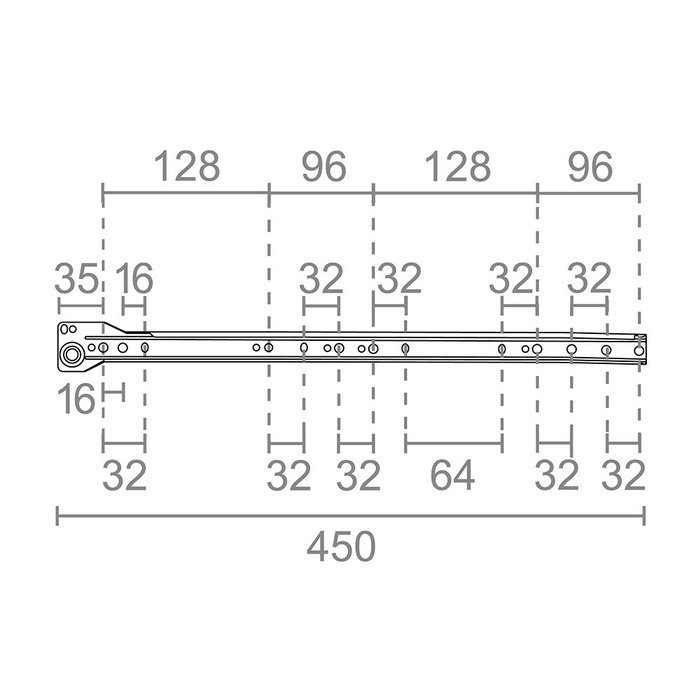 Micel Guide tiroir, modèle gc01, acier blanc, 450 x 10 x 35 mm, pack, référence Bl 75045