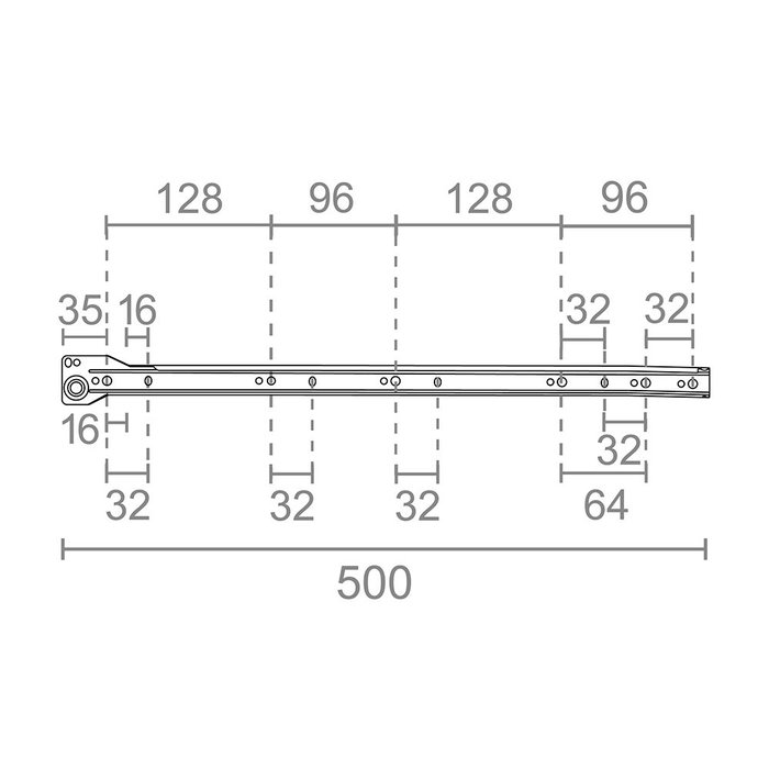 Micel Bl 75050 Guide tiroir acier blanc 500 x 10 x 35 mm pack