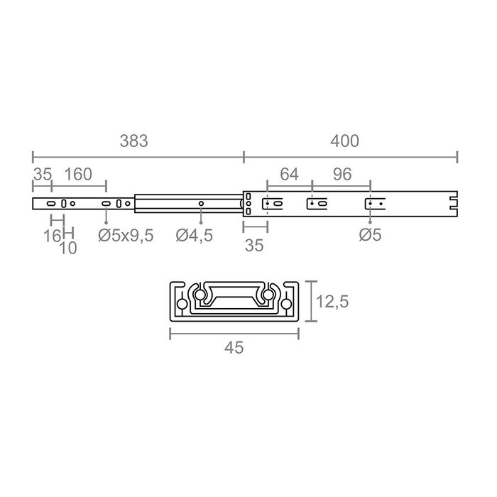 Micel Zn 78040 Rail télescopique acier zingué 400 x 45 x 12,5 mm, tiroir, charge max 45 kg, pack Micel Zn 78040 Rail télescopique acier zingué 400 x 45 x 12,5 mm, tiroir, charge max 45 kg, pack