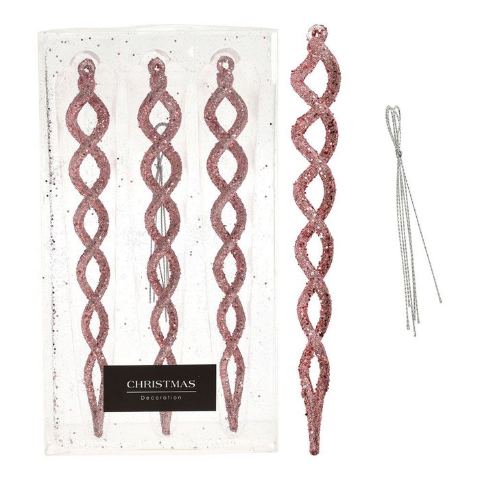 Christmas Decoration Set de 3 décorations suspendues en spirales rose brillant Christmas Decoration Set de 3 décorations suspendues en spirales rose brillant