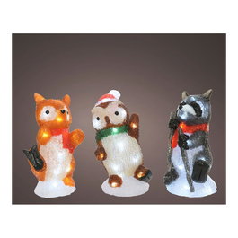 Lumineo Figurines animaux acryliques LED extérieur zorro hibou raton laveur 13x10x24cm 20 LED IP44 lumière froide