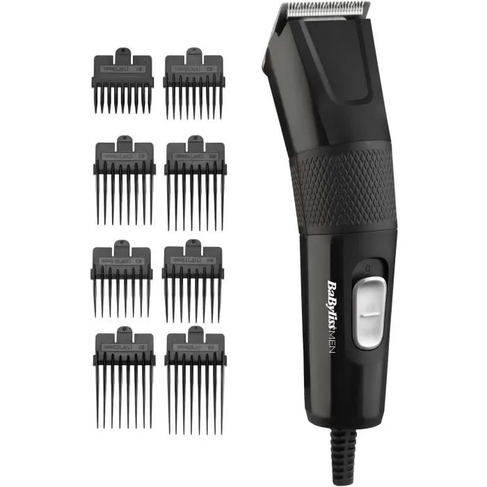 BaByliss Tondeuse à Cheveux E756E pour Homme, Lames XL Inox 45 mm, Tondeuse Filaire avec 8 Guides de Coupe (0.5 à 25 mm), Pochette, Brosse et Huile
