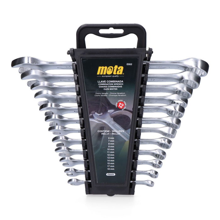 Mota Herramientas E952 Jeu de 12 clés combinées 6 à 19 mm Acier Chrome Vanadium Mota Herramientas E952 Jeu de 12 clés combinées 6 à 19 mm Acier Chrome Vanadium