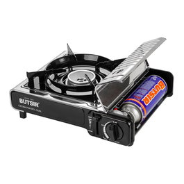 Butsir Réchaud Portable 1 Feu MS-2000 Dual - Double Alimentation Cartouche et Bouteille, Allumage Piézoélectrique, Mallette de Transport