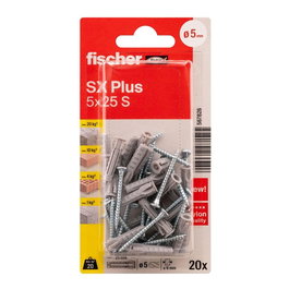 Fischer SX Plus SK NV Cheville Ø5 x 25 mm + Vis Ø3,5 x 35 mm PZ2, Blister 20 Uds
