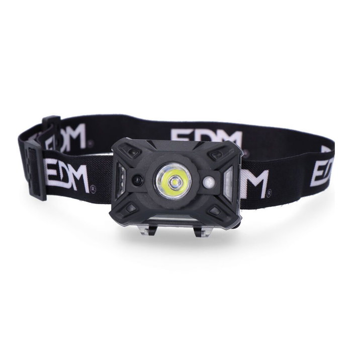 Edm Lampe frontale LED avec capteur 7 modes : 200lm COB 5W 8500K rouge inclinaison ajustable piles AAA incluses Edm Lampe frontale LED avec capteur 7 modes : 200lm COB 5W 8500K rouge inclinaison ajustable piles AAA incluses