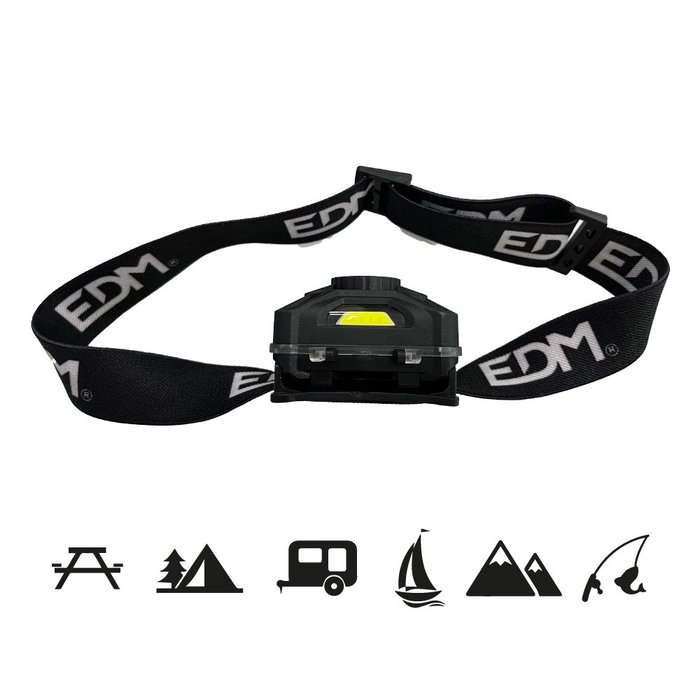 Edm Lampe frontale LED avec capteur 7 modes : 200lm COB 5W 8500K rouge inclinaison ajustable piles AAA incluses Edm Lampe frontale LED avec capteur 7 modes : 200lm COB 5W 8500K rouge inclinaison ajustable piles AAA incluses