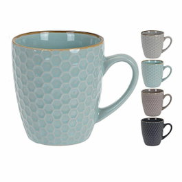 Excellent Houseware Ensemble de tasses à café Géométrique en Grès, 200 ml, Couleurs assorties