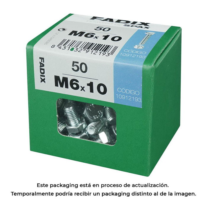 Fadix 10912193 Boîte de 50 vis métriques tête hexagonale + écrou M6 x 10 mm acier zingué Fadix 10912193 Boîte de 50 vis métriques tête hexagonale + écrou M6 x 10 mm acier zingué