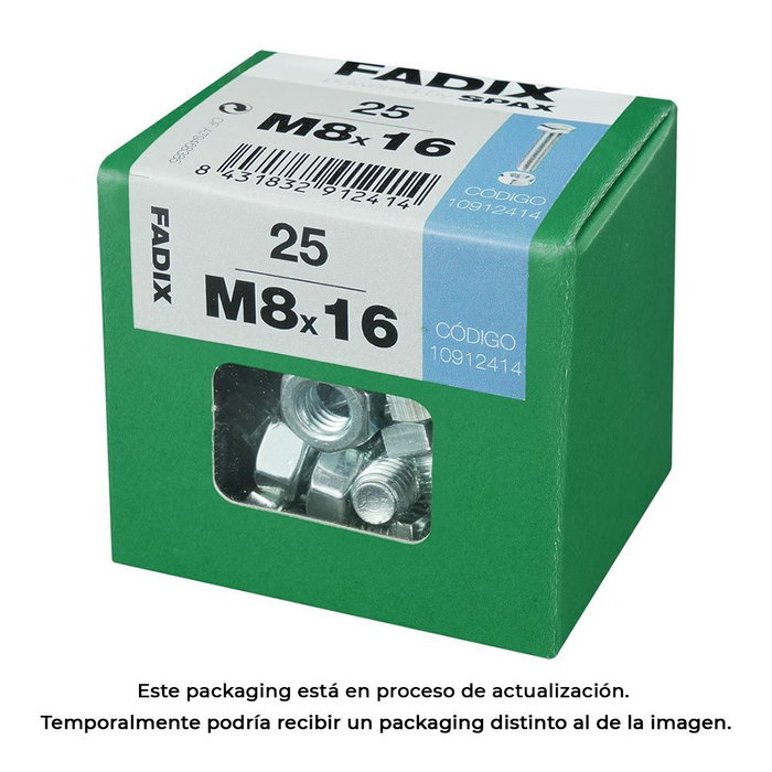Fadix 10912414 Boîte de 25 vis métriques tête hexagonale + écrou DIN 933 zingué M 8 x 16 mm Fadix 10912414 Boîte de 25 vis métriques tête hexagonale + écrou DIN 933 zingué M 8 x 16 mm