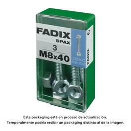 Fadix Boîte de 3 vis métriques avec écrou M 8x40mm tête hexagonale, zinguées
