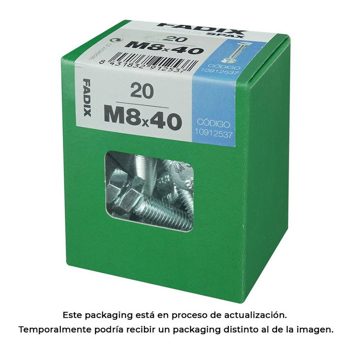 Fadix 10912537 Boîte de 20 vis métriques tête hexagonale M8x40mm + écrou zingué DIN 933 Fadix 10912537 Boîte de 20 vis métriques tête hexagonale M8x40mm + écrou zingué DIN 933