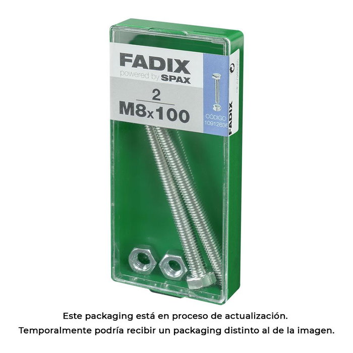 Fadix Coffret de 2 vis métriques M 8x100mm avec tête hexagonale, écrou et rondelle Fadix Coffret de 2 vis métriques M 8x100mm avec tête hexagonale, écrou et rondelle