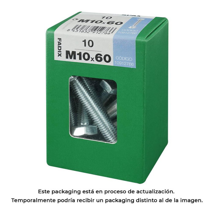 Fadix 10912766 Boîte de 10 vis métrique tête hexagonale + écrou M10x60mm acier zingué DIN 933 Fadix 10912766 Boîte de 10 vis métrique tête hexagonale + écrou M10x60mm acier zingué DIN 933