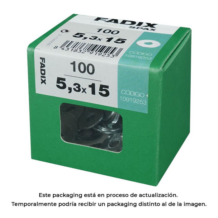 Fadix Boîte de 100 rondelles plates larges 5,3x15mm en acier zingué Fadix Boîte de 100 rondelles plates larges 5,3x15mm en acier zingué