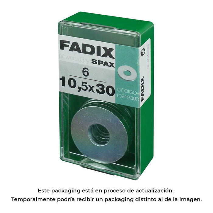 Fadix Boîte de 6 rondelles plates larges 10,5x30mm en acier zingué Fadix Boîte de 6 rondelles plates larges 10,5x30mm en acier zingué