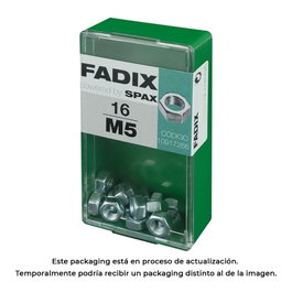 Fadix Boîte de 16 écrous hexagonaux M 5 en acier zingué