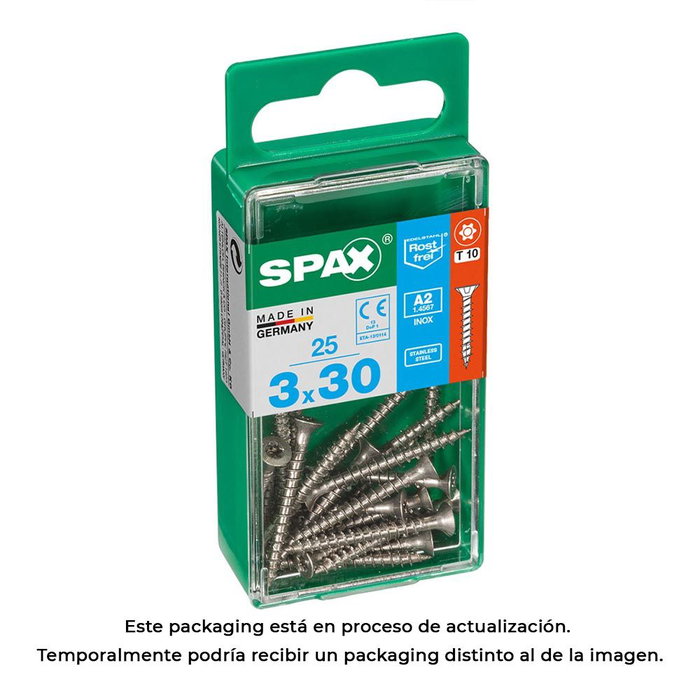 Spax Vis à bois tête plate inox A2 3,0x30mm, boîte de 25 unités Spax Vis à bois tête plate inox A2 3,0x30mm, boîte de 25 unités