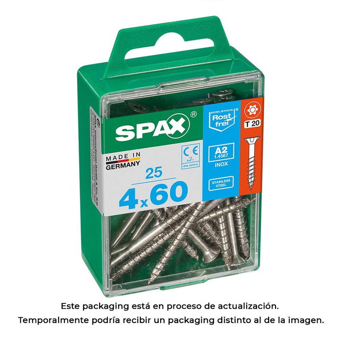 SPAX Boîte de vis à bois tête plate 4 x 60 mm en acier inoxydable