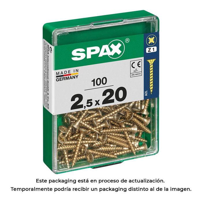 Spax 4081020250202 Boîte de 100 vis à bois tête plate yellox 2,5x20 mm Spax 4081020250202 Boîte de 100 vis à bois tête plate yellox 2,5x20 mm