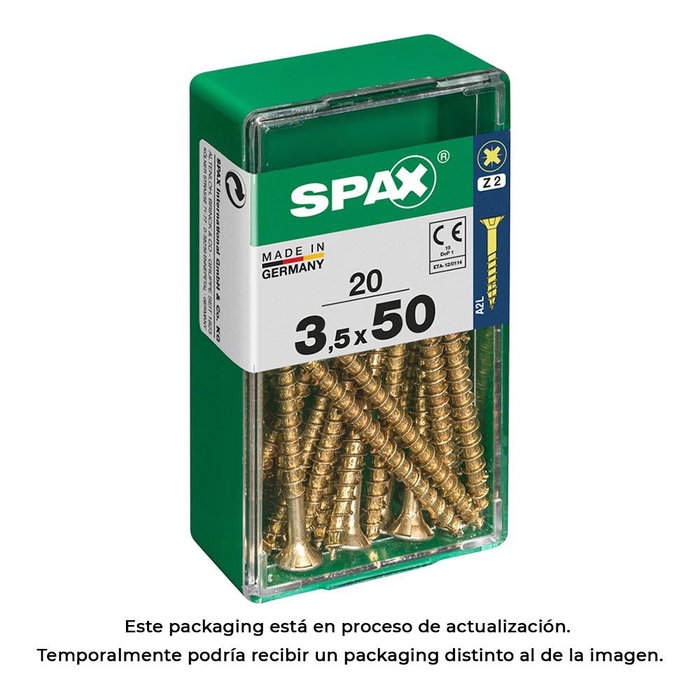 Spax Vis à bois universelle tête plate yellox 3,5x50mm, boîte de 20 unités Spax Vis à bois universelle tête plate yellox 3,5x50mm, boîte de 20 unités