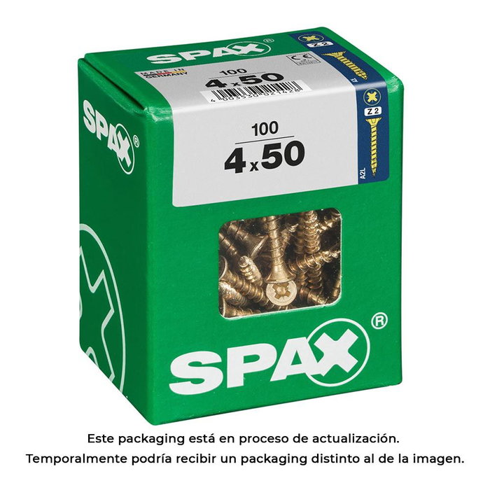Spax 4081020400507 Boîte de 100 vis à bois tête plate yellox 4,0x50 mm, acier, rosca complète, emprunte cruciforme Z2 4cut Spax 4081020400507 Boîte de 100 vis à bois tête plate yellox 4,0x50 mm, acier, rosca complète, emprunte cruciforme Z2 4cut