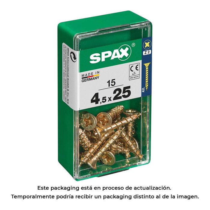 Spax Vis à bois tête plate yellox 4,5x25mm, boîte de 15 unités Spax Vis à bois tête plate yellox 4,5x25mm, boîte de 15 unités