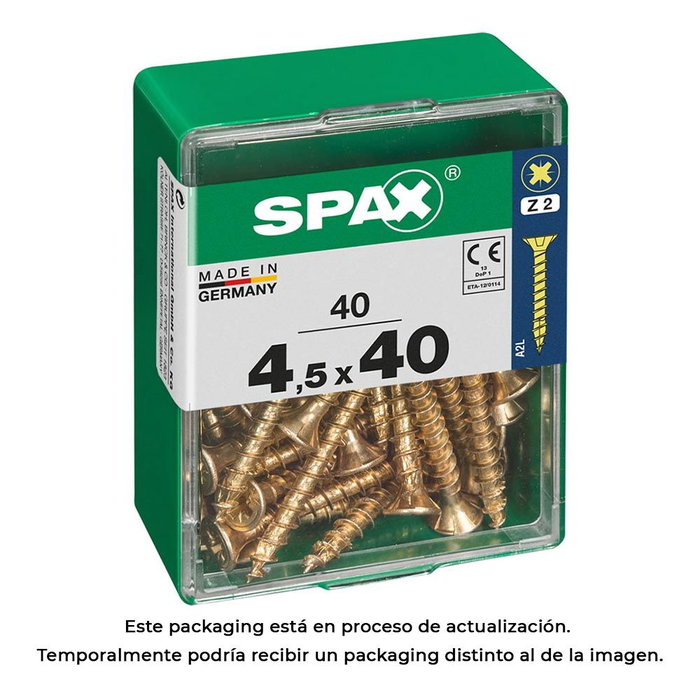 Spax 4081020450402 Boîte de 40 vis à bois tête plate yellox 4,5x40mm acier Spax 4081020450402 Boîte de 40 vis à bois tête plate yellox 4,5x40mm acier