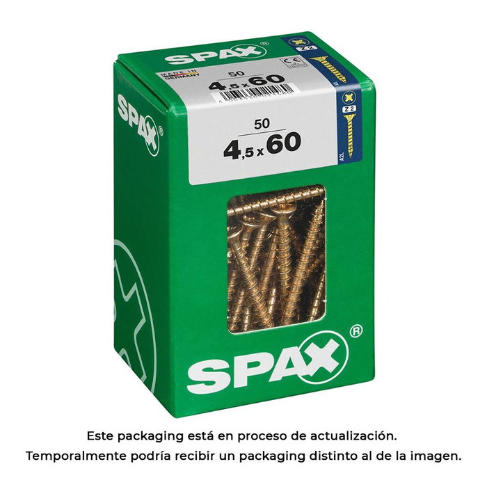 Spax 4081020450607 Boîte de 50 vis à bois tête plate yellox 4,5x60mm Spax 4081020450607 Boîte de 50 vis à bois tête plate yellox 4,5x60mm