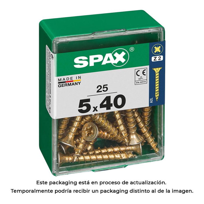 Spax 4081020500402 Boîte de 25 vis à bois tête plate Yellox 5,0 x 40 mm Spax 4081020500402 Boîte de 25 vis à bois tête plate Yellox 5,0 x 40 mm