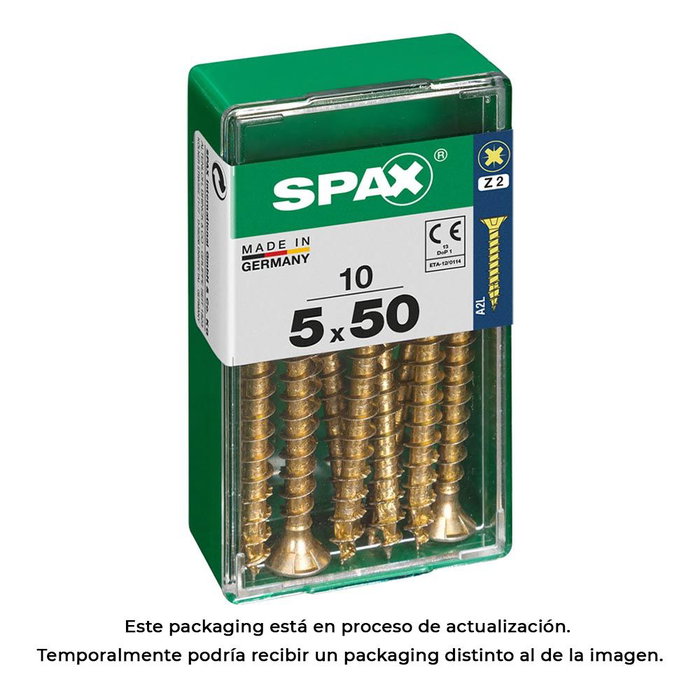 Spax Vis pour bois universelle tête plate Yellox 5,0x50mm, boîte de 10 pièces Spax Vis pour bois universelle tête plate Yellox 5,0x50mm, boîte de 10 pièces