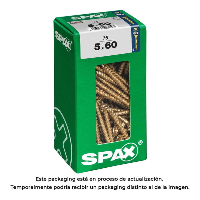 Spax 4081020500607 Boîte de 75 vis à bois tête plate Yellox 5,0x60mm - Rosage complet, fente en croix Z2 Spax 4081020500607 Boîte de 75 vis à bois tête plate Yellox 5,0x60mm - Rosage complet, fente en croix Z2